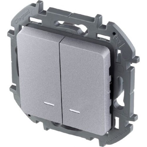 Выключатель с подсветкой без рамки Legrand Inspiria 2-кл. алюминий картинка